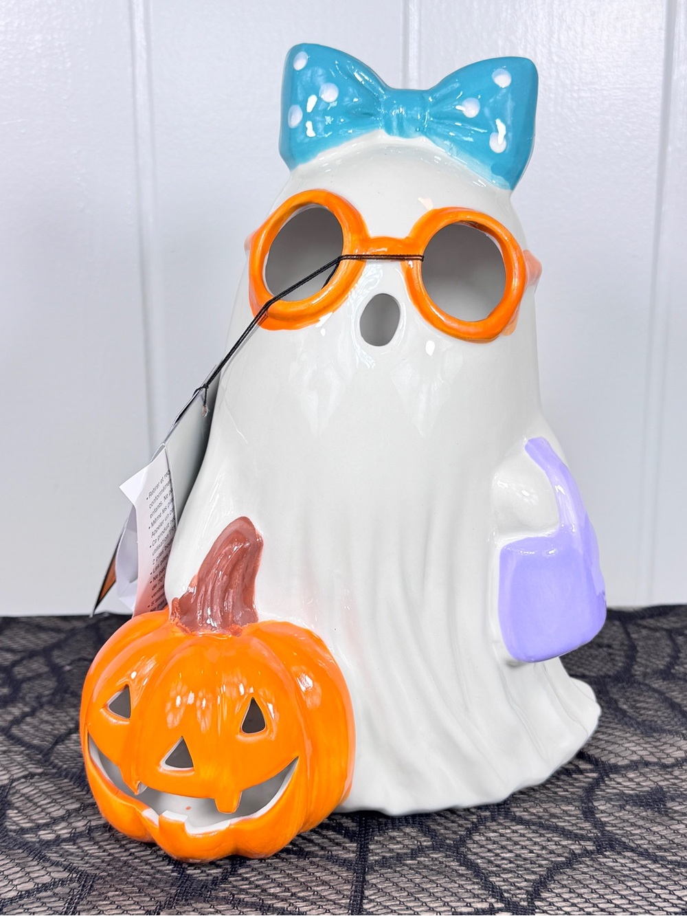 NEW Summerween Ghoulish Ghost Blue Bow Halloween Decor